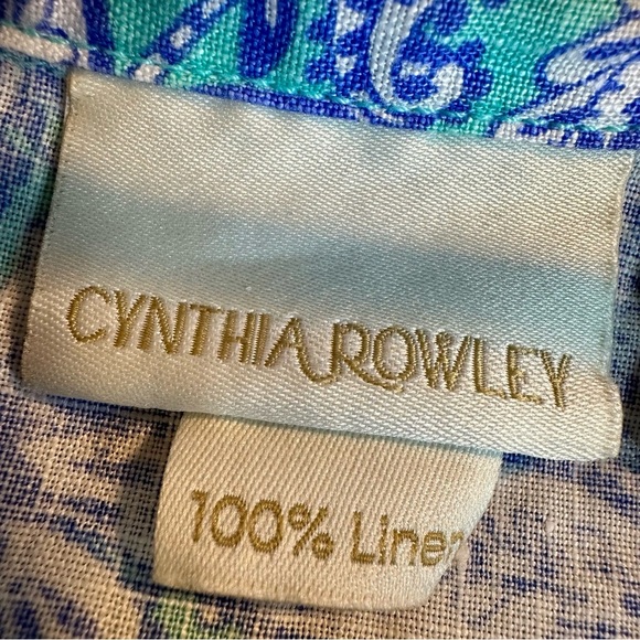 Cynthia Rowley 100% Linen Collared Sleeveless Pullover Dress in Mint Paisley 8 - Picture 2 of 12